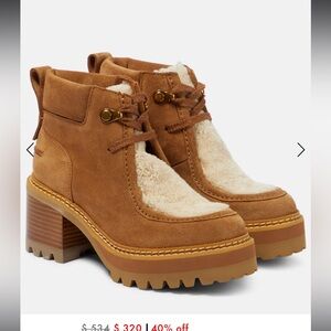 See by Chloe shearling trimmed ankle boots, size 40, never worn.